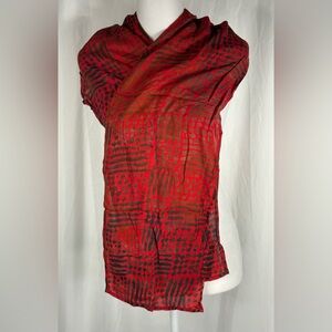 Chico’s Red and Black Abstract Patterned Scarf Shawl Wrap, 60” x 10”